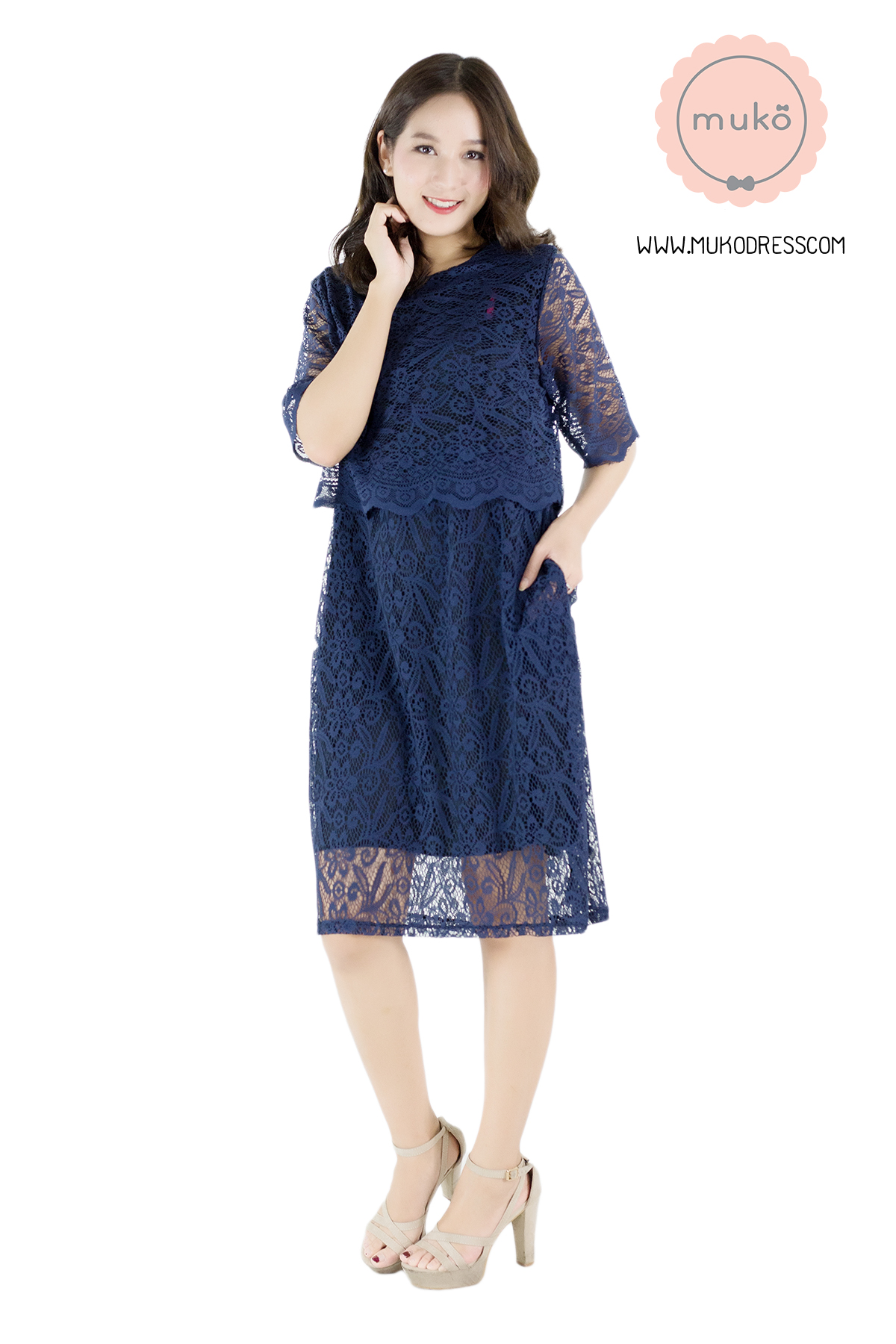 Muko Rosie Lace Dress เดรสเปิดให้นม คลุมท้อง DZ23-001 สีกรม Muko Rosie Lace Dress เดรสเปิดให้นม คลุมท้อง DZ23-001 สีกรม