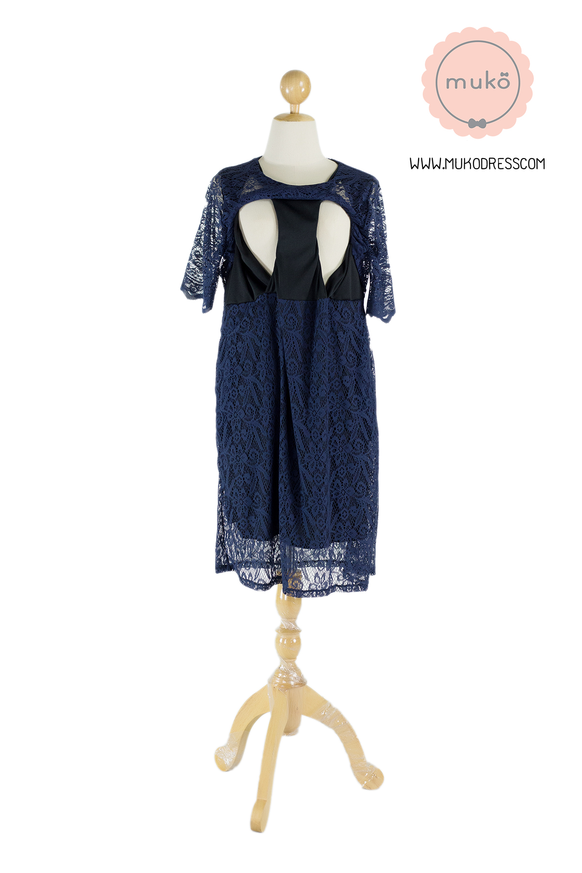 Muko Rosie Lace Dress เดรสเปิดให้นม คลุมท้อง DZ23-001 สีกรม Muko Rosie Lace Dress เดรสเปิดให้นม คลุมท้อง DZ23-001 สีกรม