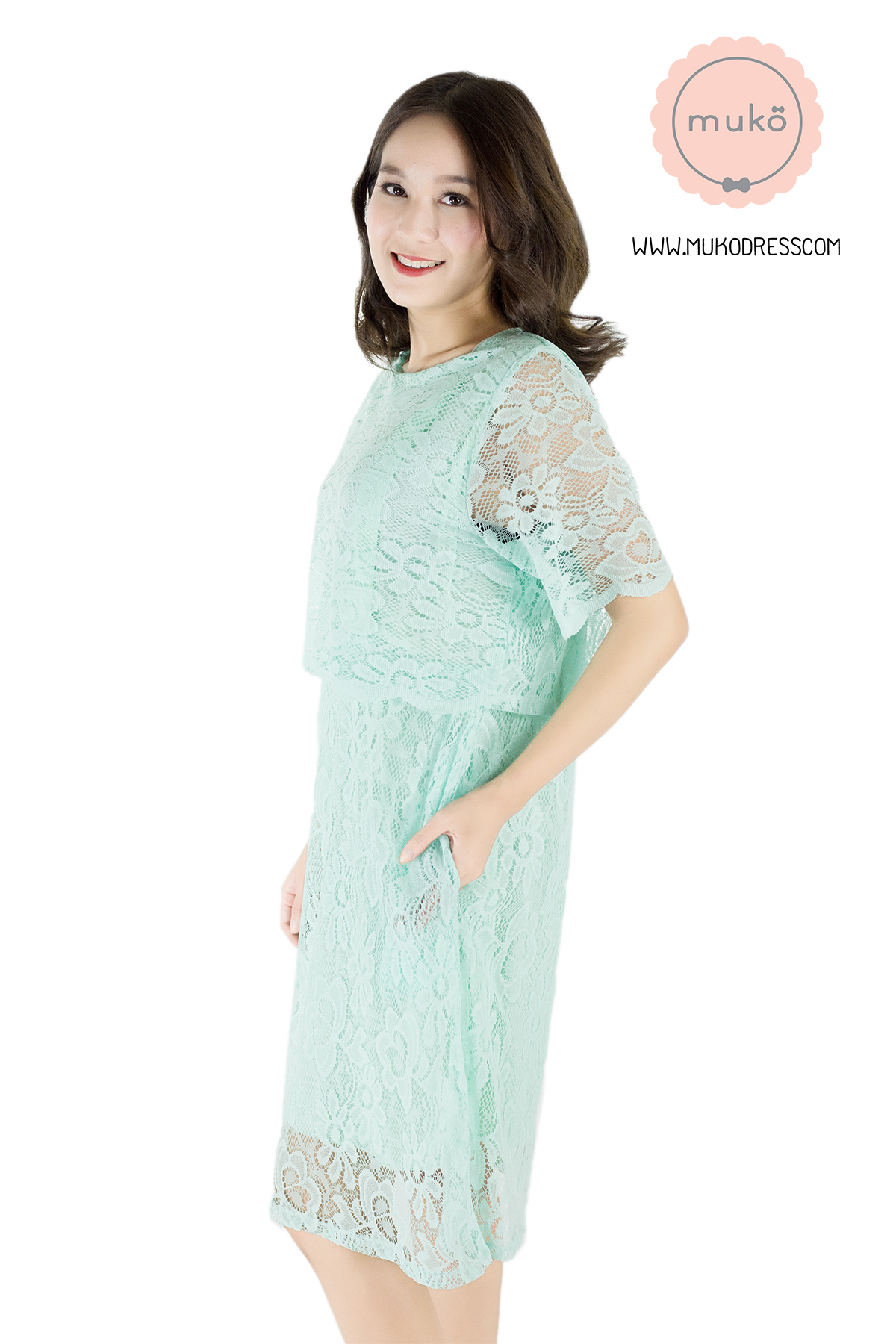 Muko Rosie Lace Dress เดรสเปิดให้นม คลุมท้อง DZ23-002 สีเขียวมิ้นท์ Muko Rosie Lace Dress เดรสเปิดให้นม คลุมท้อง DZ23-002 สีเขียวมิ้นท์