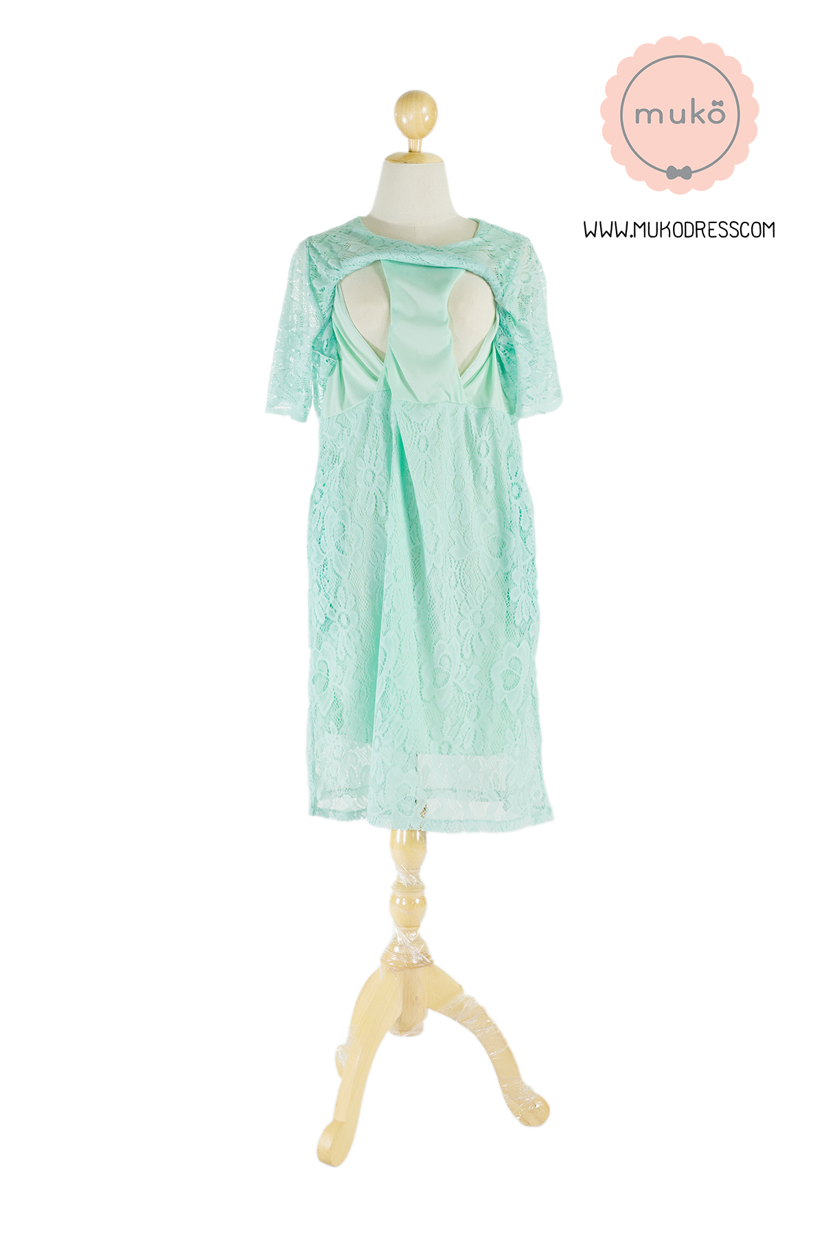 Muko Rosie Lace Dress เดรสเปิดให้นม คลุมท้อง DZ23-002 สีเขียวมิ้นท์ Muko Rosie Lace Dress เดรสเปิดให้นม คลุมท้อง DZ23-002 สีเขียวมิ้นท์