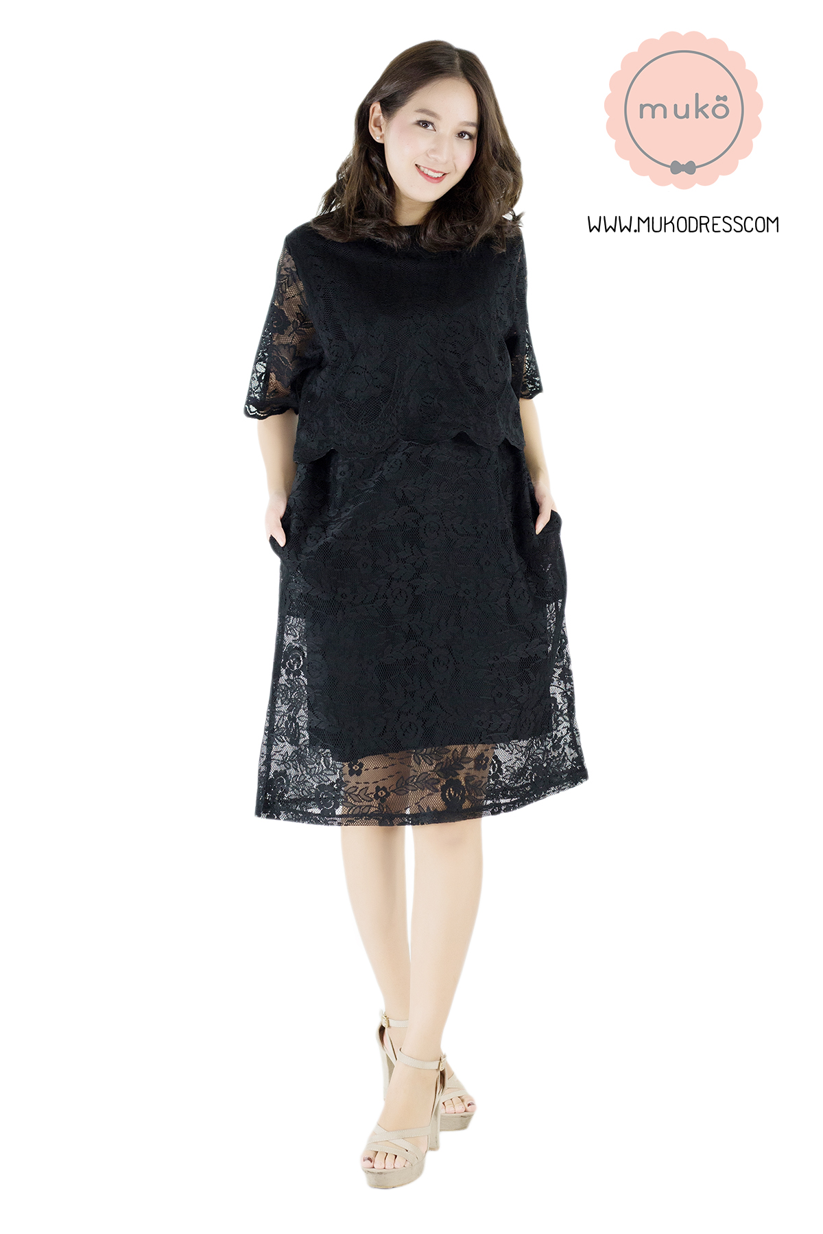 Muko Rosie Lace Dress เดรสเปิดให้นม คลุมท้อง DZ23-004 สีดำ Muko Rosie Lace Dress เดรสเปิดให้นม คลุมท้อง DZ23-004 สีดำ