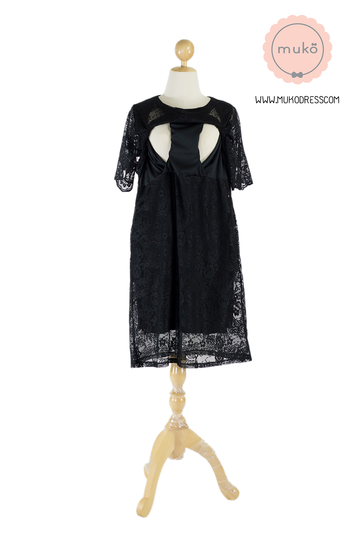 Muko Rosie Lace Dress เดรสเปิดให้นม คลุมท้อง DZ23-004 สีดำ Muko Rosie Lace Dress เดรสเปิดให้นม คลุมท้อง DZ23-004 สีดำ