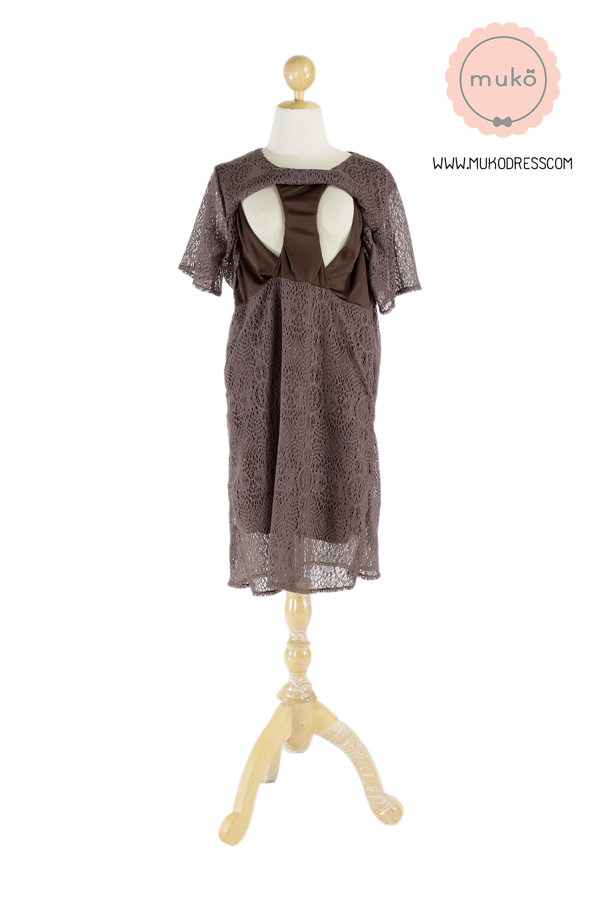 Muko Rosie Lace Dress เดรสเปิดให้นม คลุมท้อง DZ23-005 สีน้ำตาล Muko Rosie Lace Dress เดรสเปิดให้นม คลุมท้อง DZ23-005 สีน้ำตาล