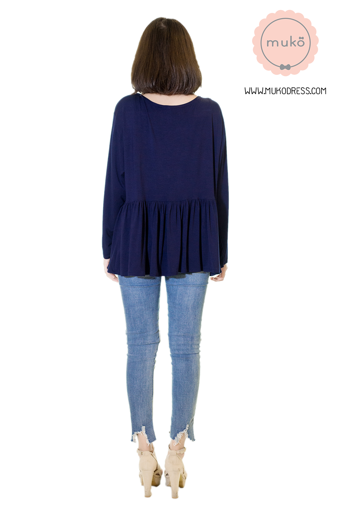 Muko Monica Cardigan เสื้อคลุม แขนตรงอกระบาย AB06-006 สีกรม