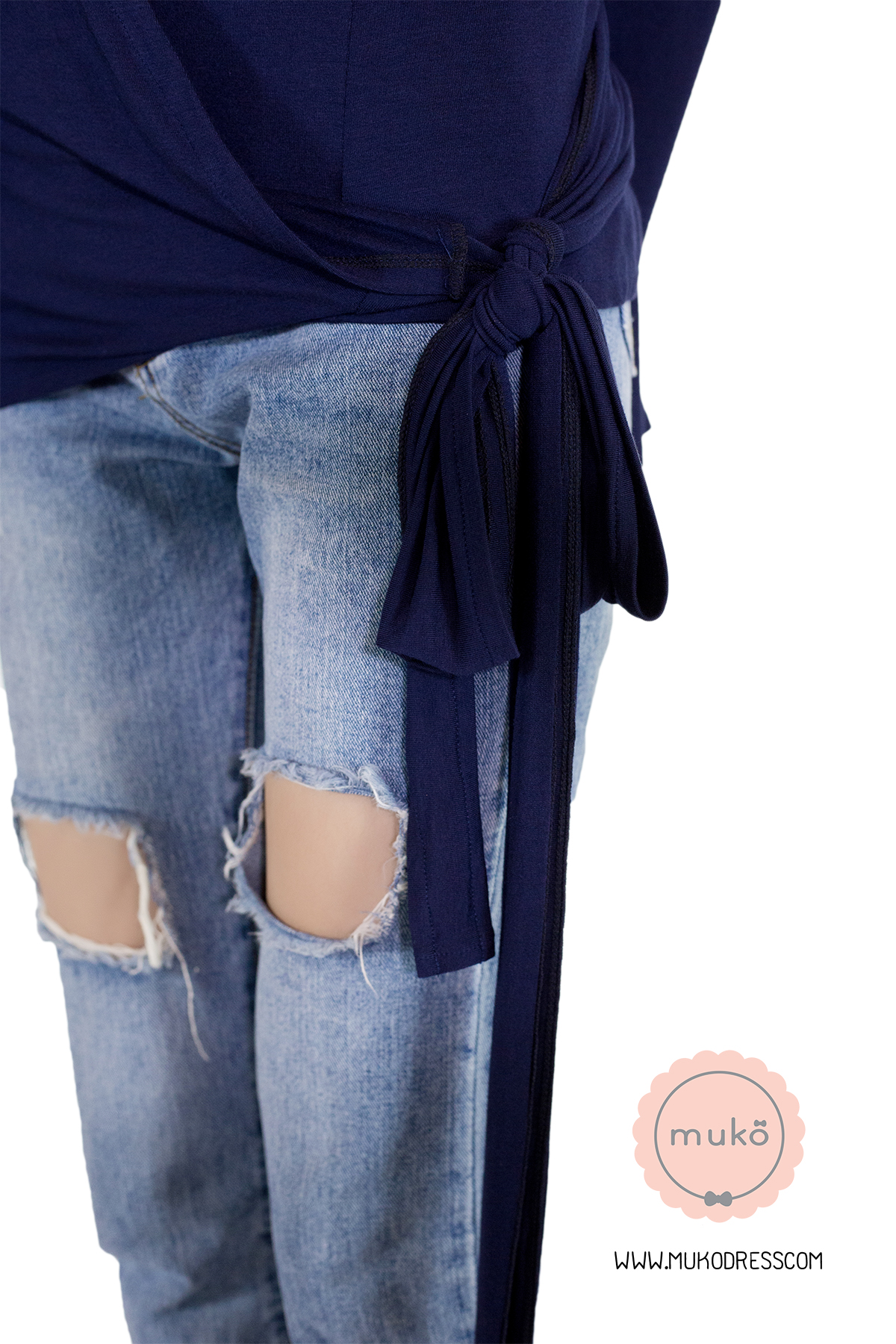 Muko Aubree Cardigan เสื้อคลุมผ้า เอวเชือก AB07-003 สีกรม