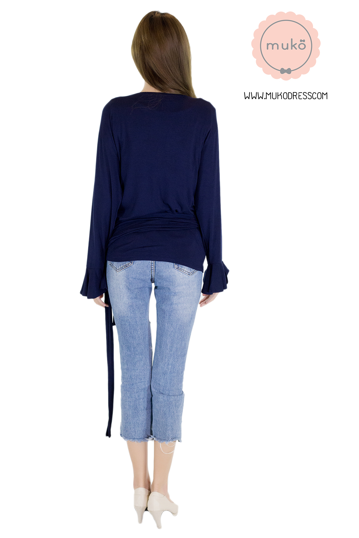 Muko Aubree Cardigan เสื้อคลุมผ้า เอวเชือก AB07-003 สีกรม
