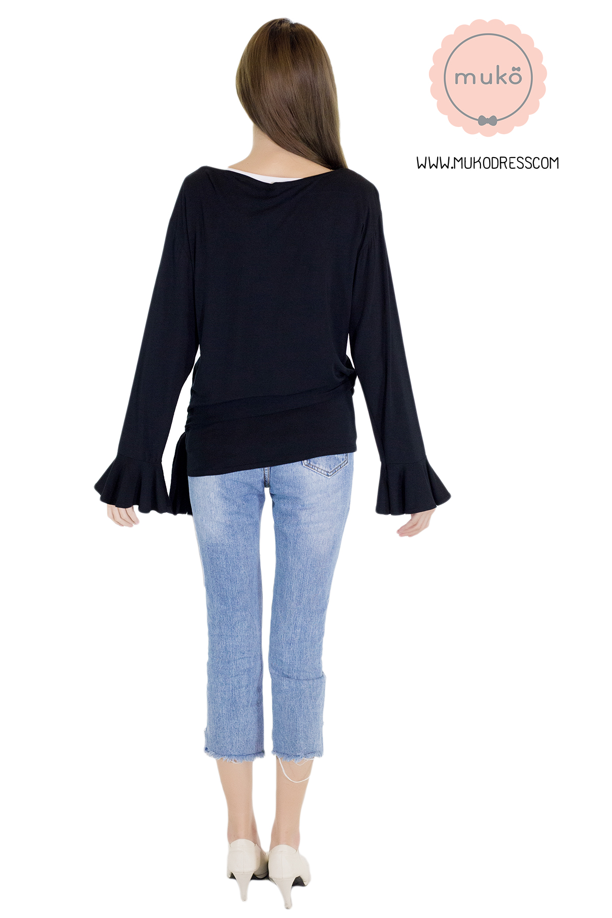 Muko Aubree Cardigan เสื้อคลุมผ้า เอวเชือก AB07-004 สีดำ