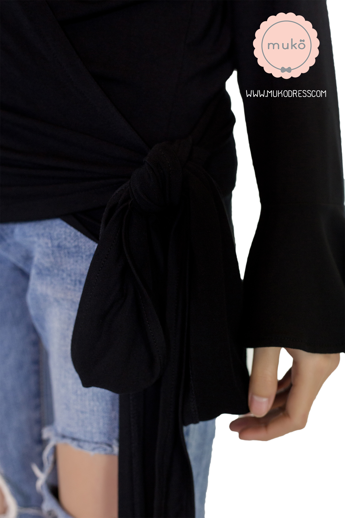 Muko Aubree Cardigan เสื้อคลุมผ้า เอวเชือก AB07-004 สีดำ