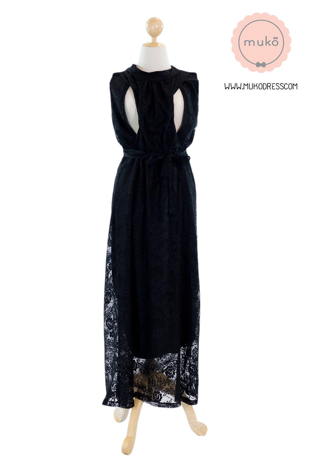 Muko Sarah Lace Dress เดรสเปิดให้นม คลุมท้อง MZ04-002 ดำ Muko Sarah Lace Dress เดรสเปิดให้นม คลุมท้อง MZ04-002 ดำ