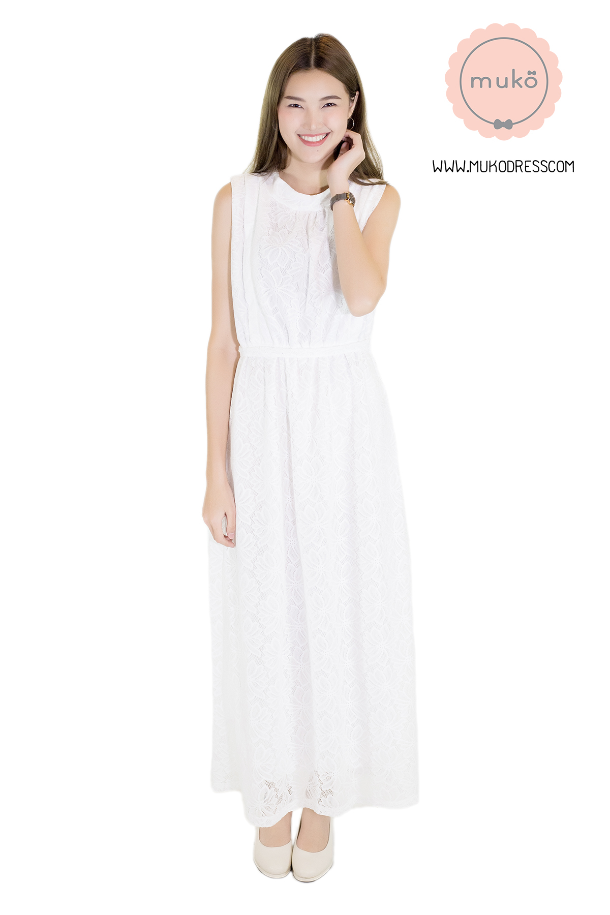 Muko Sarah Lace Dress เดรสเปิดให้นม คลุมท้อง MZ04-006 ขาว Muko Sarah Lace Dress เดรสเปิดให้นม คลุมท้อง MZ04-006 ขาว
