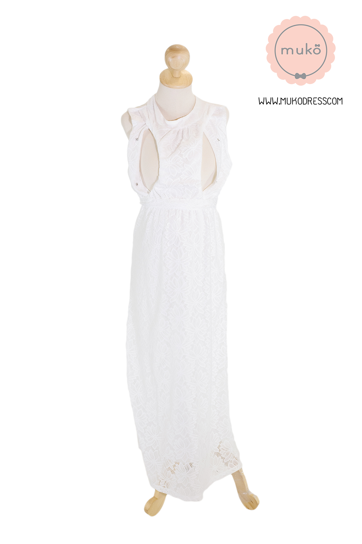Muko Sarah Lace Dress เดรสเปิดให้นม คลุมท้อง MZ04-006 ขาว Muko Sarah Lace Dress เดรสเปิดให้นม คลุมท้อง MZ04-006 ขาว