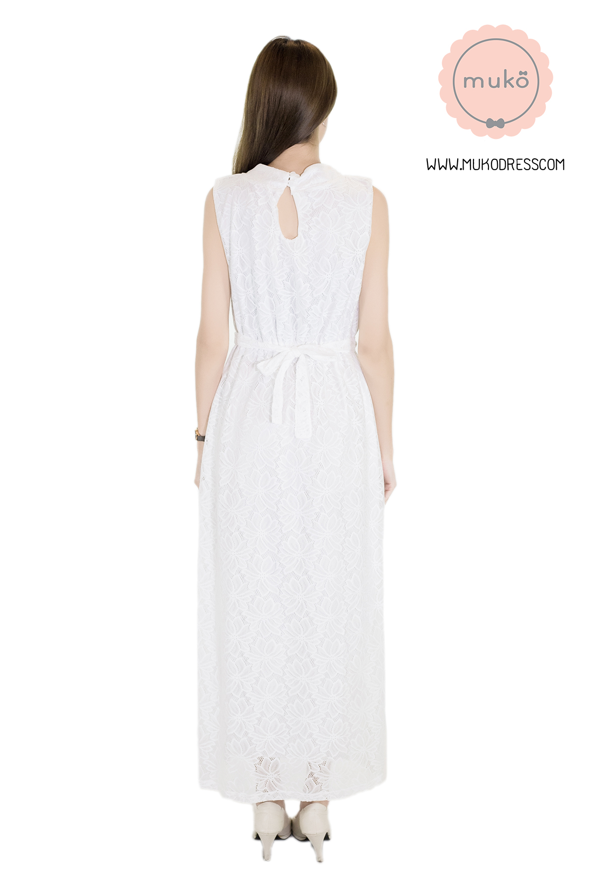 Muko Sarah Lace Dress เดรสเปิดให้นม คลุมท้อง MZ04-006 ขาว Muko Sarah Lace Dress เดรสเปิดให้นม คลุมท้อง MZ04-006 ขาว