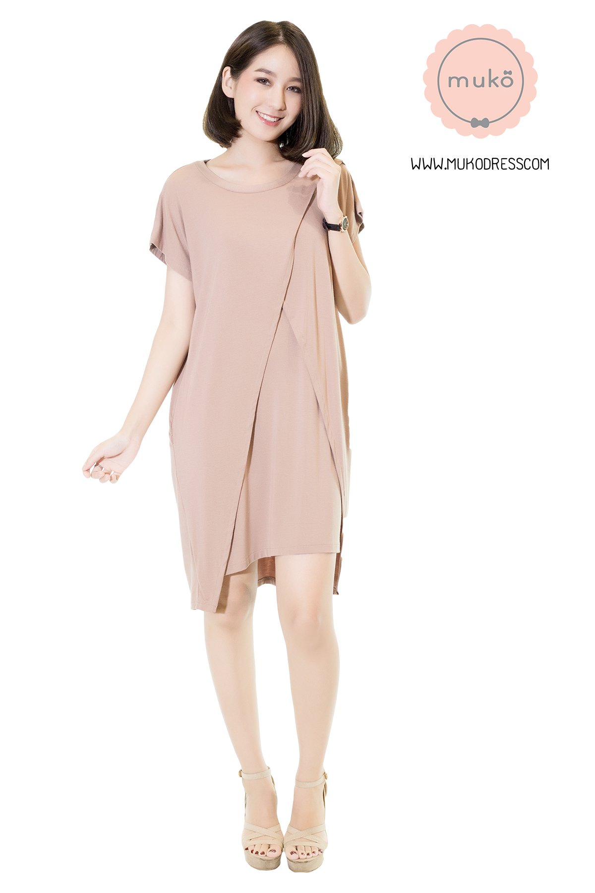 Muko Buttercup ชุดให้นม คลุมท้อง DR16-013 ลาเต้ล้วน Muko Buttercup ชุดให้นม คลุมท้อง DR16-013 ลาเต้ล้วน