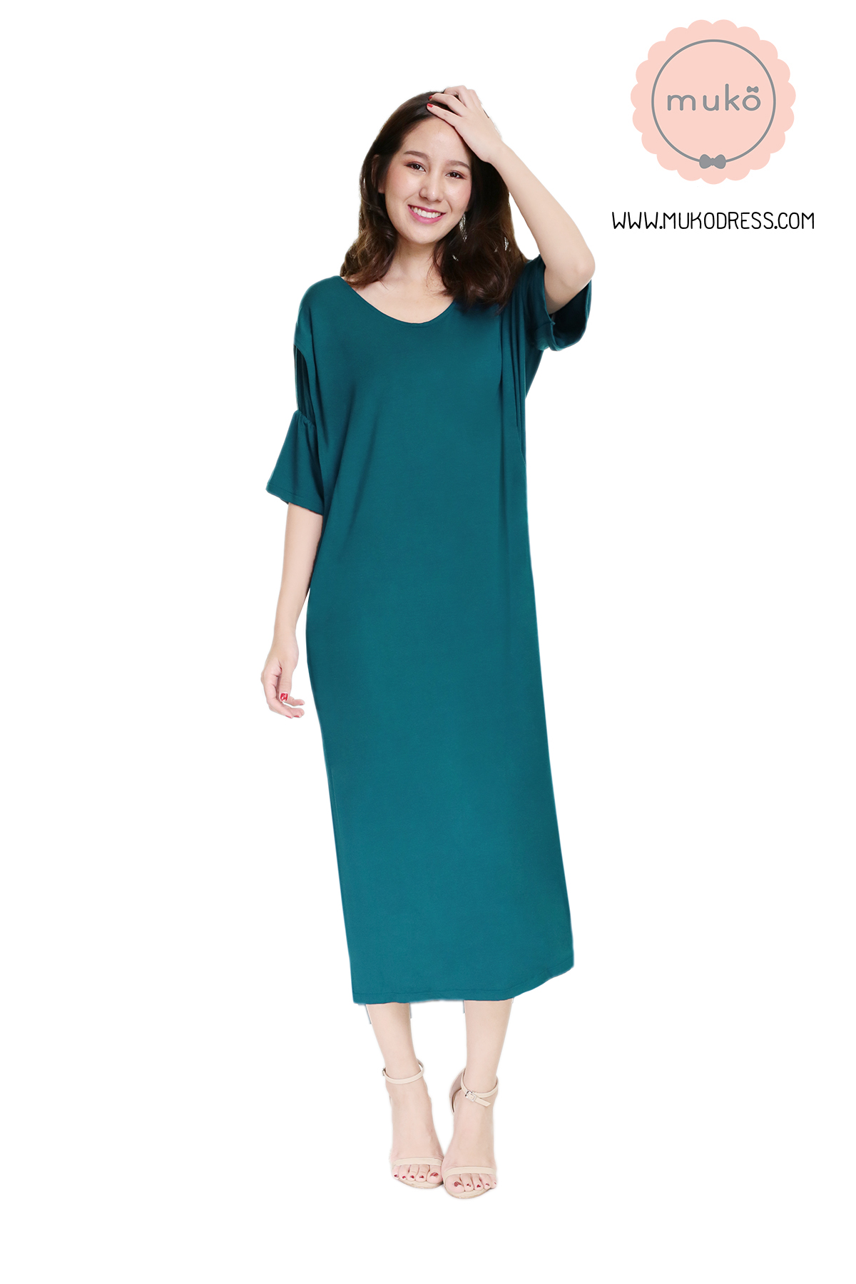 Muko Audrey ชุดคลุมท้อง เปิดให้นม DR22-012 สีฟ้าทะเล