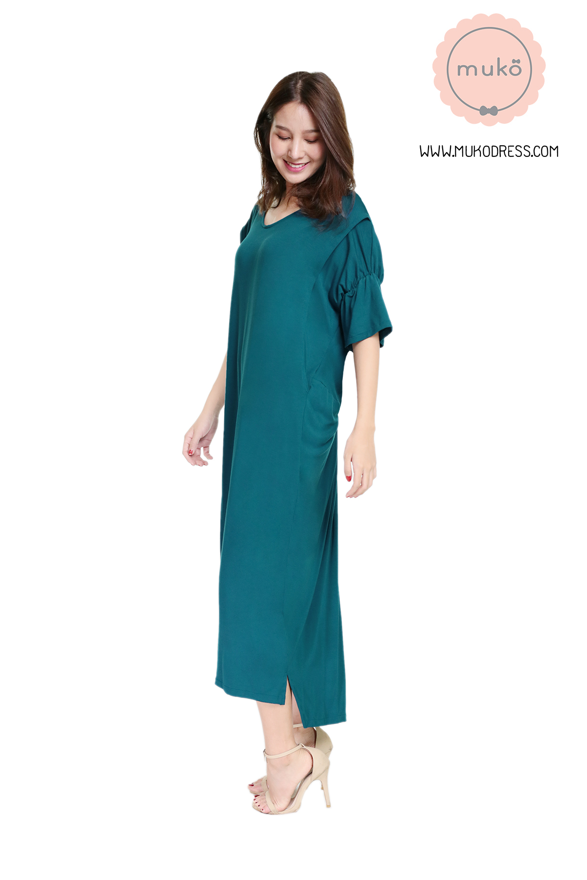 Muko Audrey ชุดคลุมท้อง เปิดให้นม DR22-012 สีฟ้าทะเล