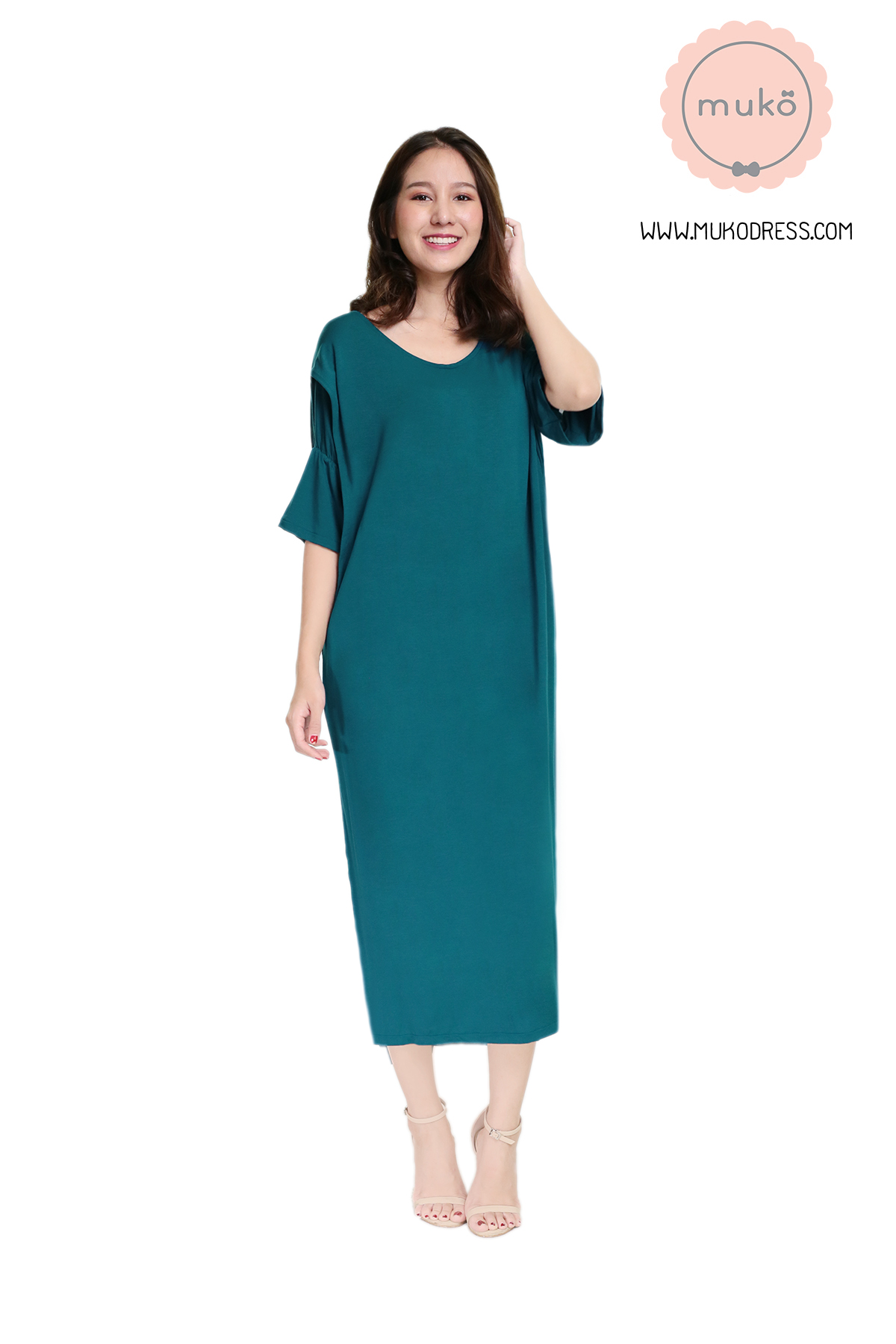 Muko Audrey ชุดคลุมท้อง เปิดให้นม DR22-012 สีฟ้าทะเล
