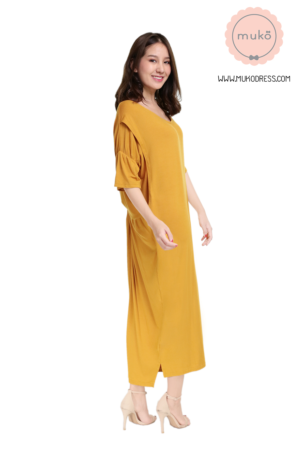 Muko Audrey ชุดคลุมท้อง เปิดให้นม DR22-013 สีเหลืองมัสตาร์ด
