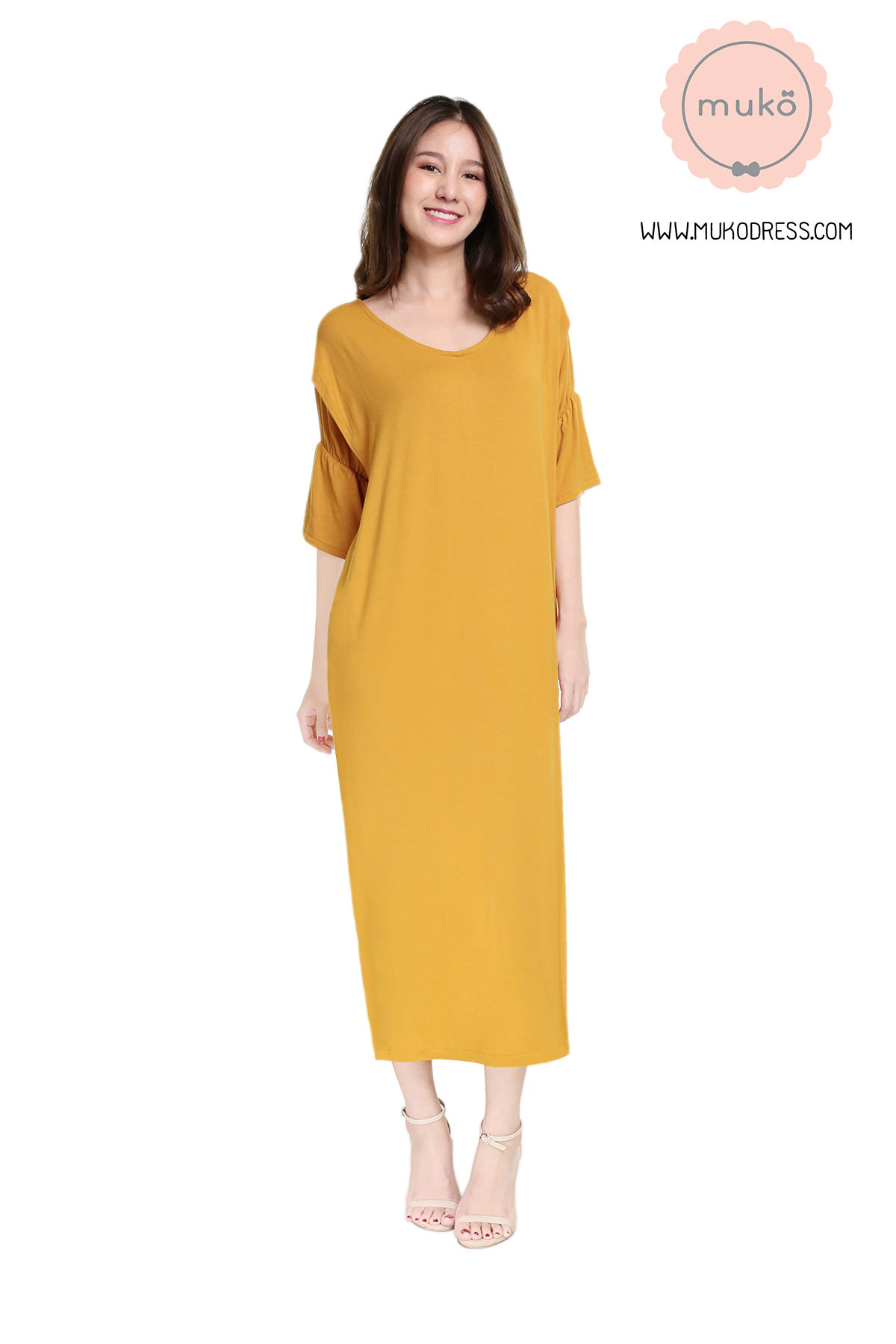 Muko Audrey ชุดคลุมท้อง เปิดให้นม DR22-013 สีเหลืองมัสตาร์ด