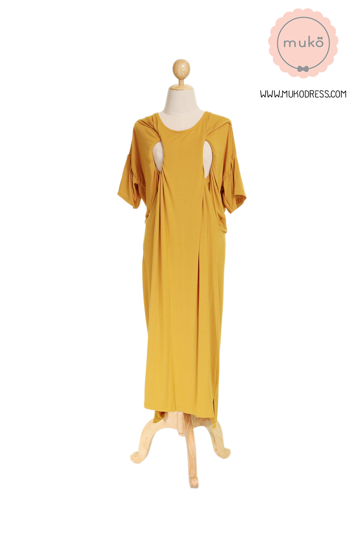 Muko Audrey ชุดคลุมท้อง เปิดให้นม DR22-013 สีเหลืองมัสตาร์ด