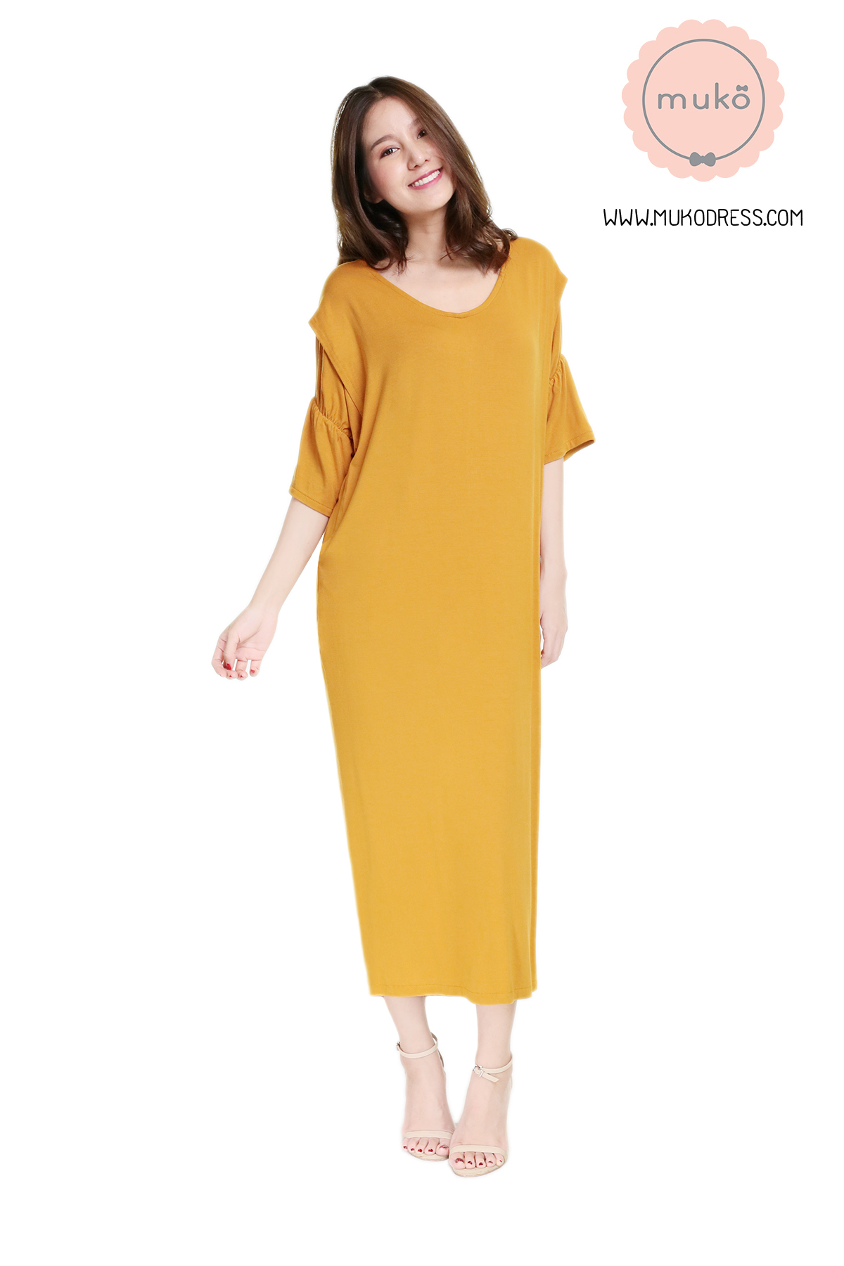 Muko Audrey ชุดคลุมท้อง เปิดให้นม DR22-013 สีเหลืองมัสตาร์ด