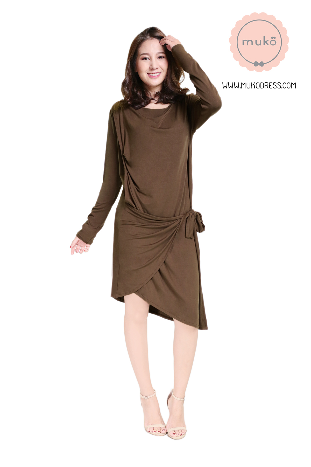 Muko Helen เดรสให้นม คลุมท้อง DR29-006 น้ำตาล