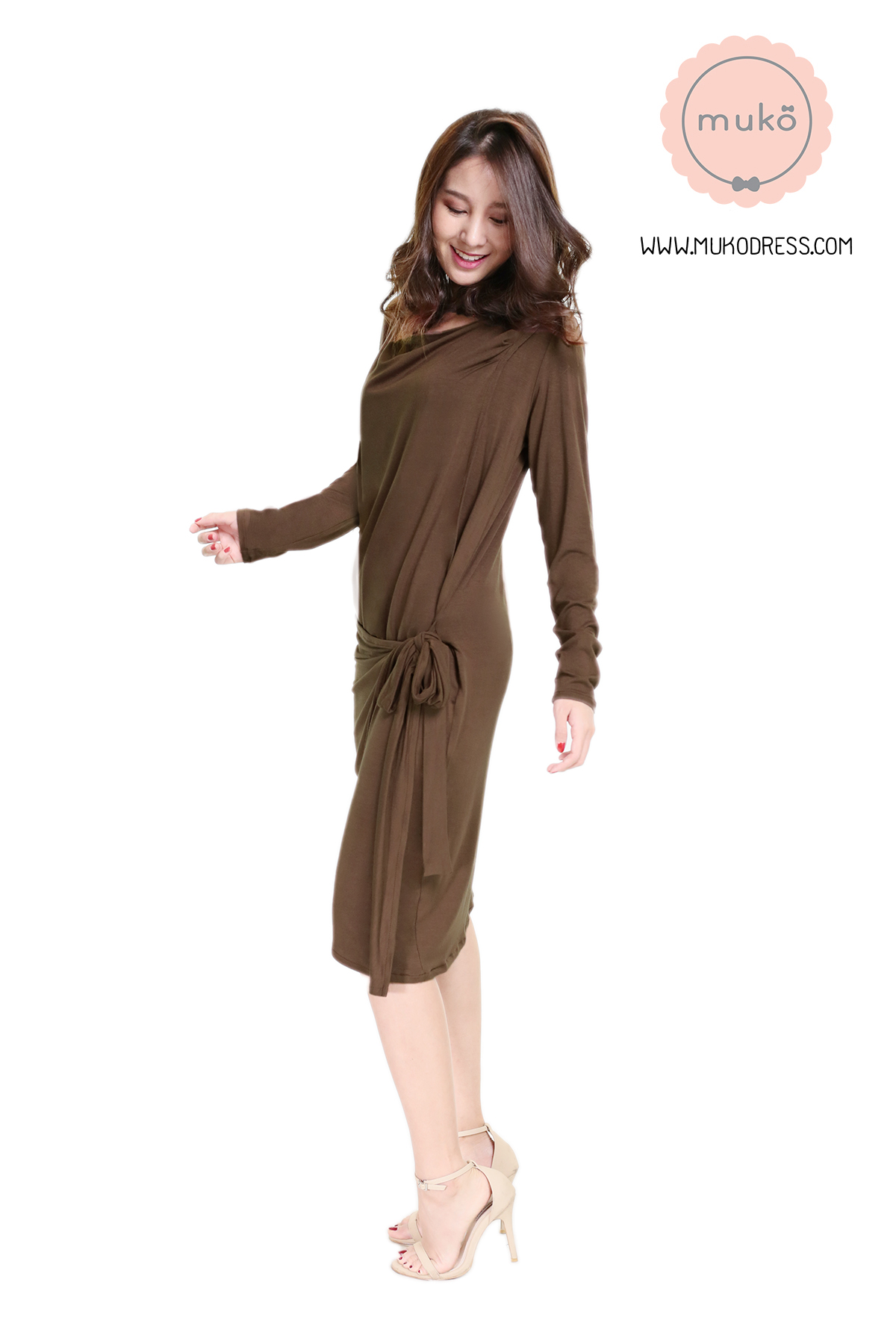 Muko Helen เดรสให้นม คลุมท้อง DR29-006 น้ำตาล