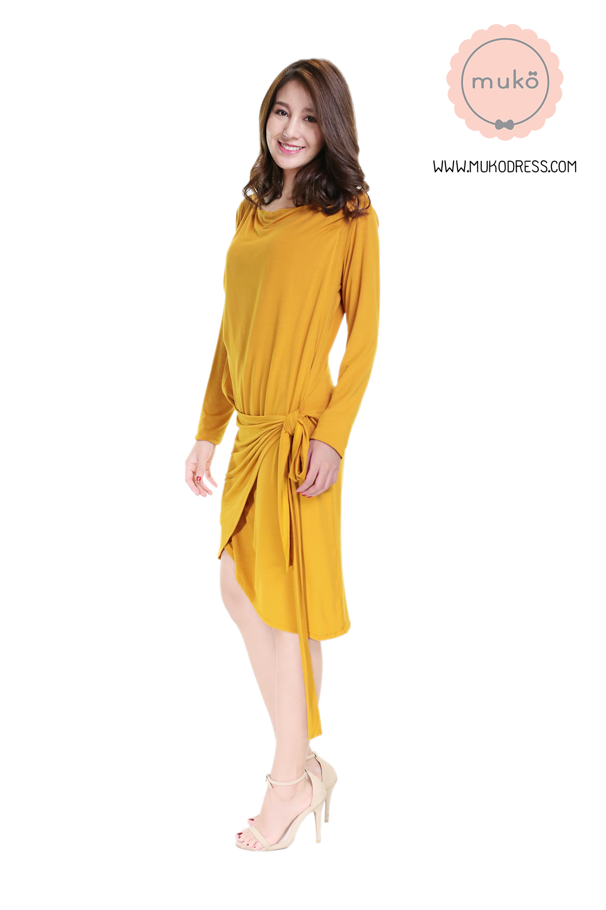 Muko Helen เดรสให้นม คลุมท้อง DR29-008 เหลืองมัสตาร์ด
