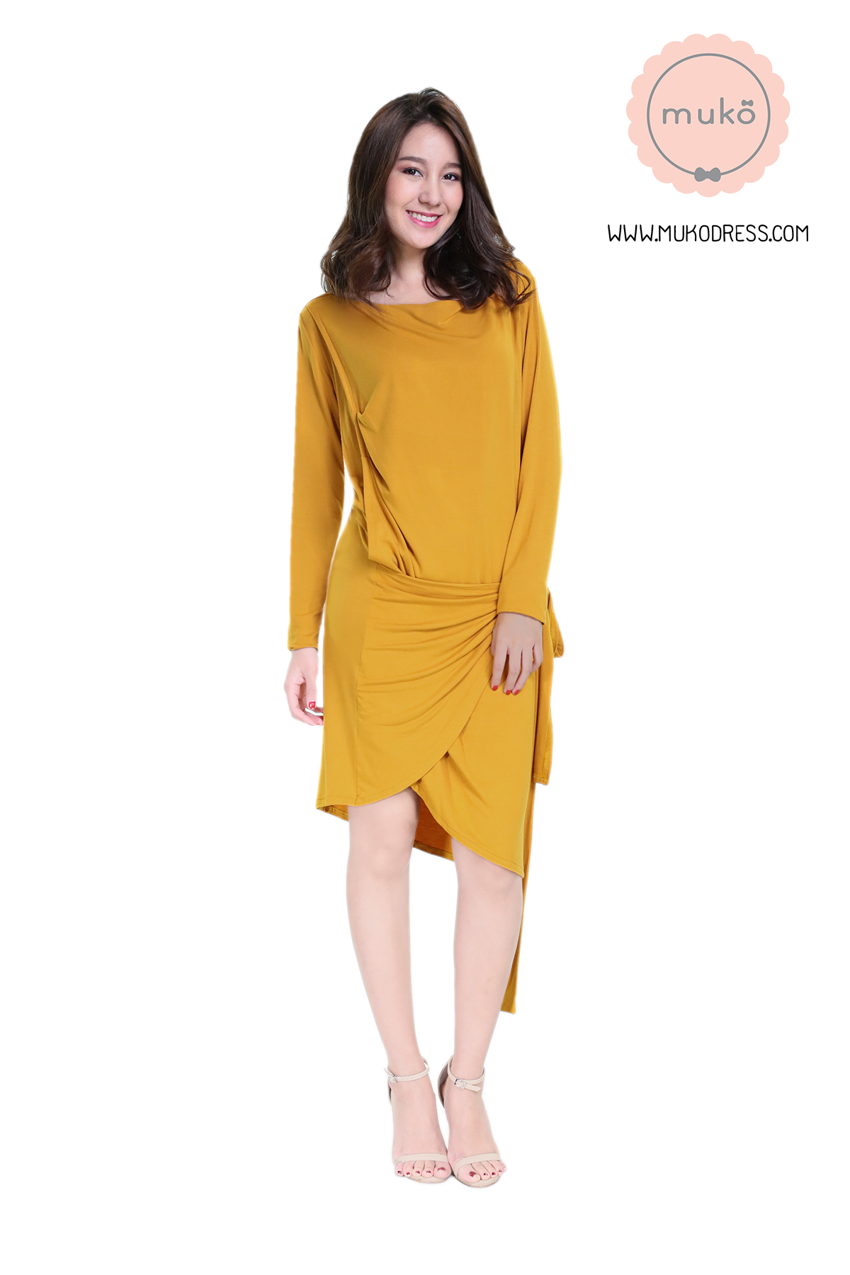 Muko Helen เดรสให้นม คลุมท้อง DR29-008 เหลืองมัสตาร์ด