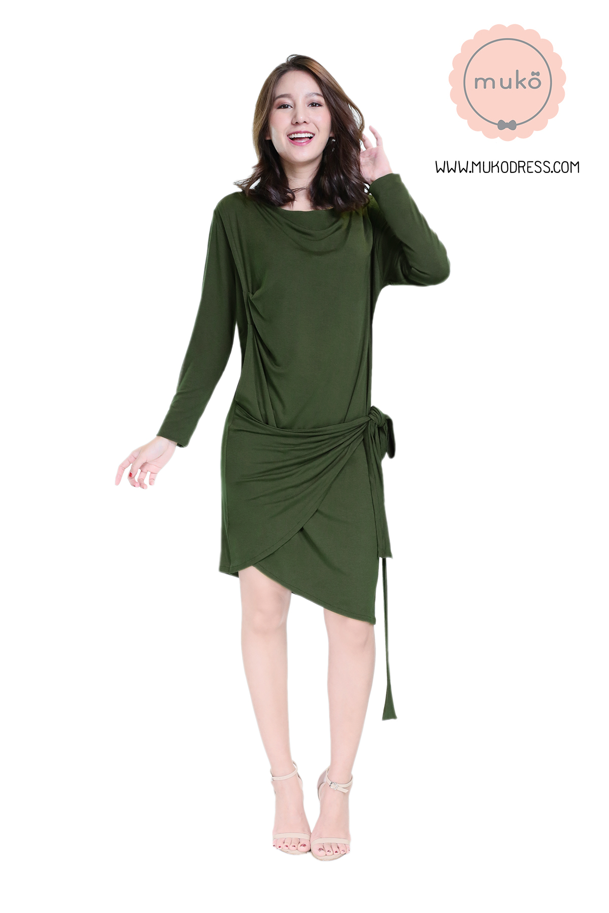 Muko Helen เดรสให้นม คลุมท้อง DR29-010 เขียวขี้ม้า
