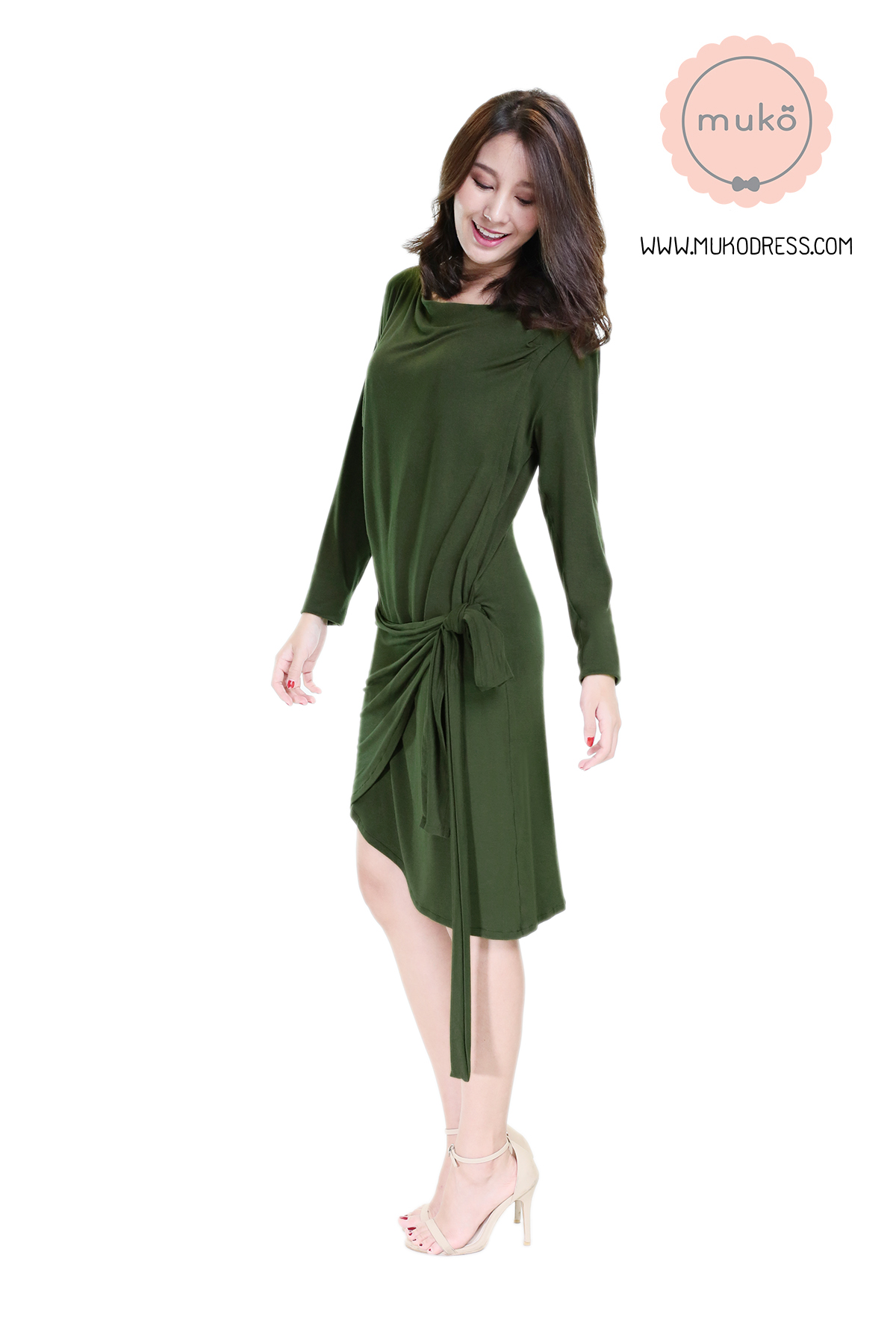 Muko Helen เดรสให้นม คลุมท้อง DR29-010 เขียวขี้ม้า