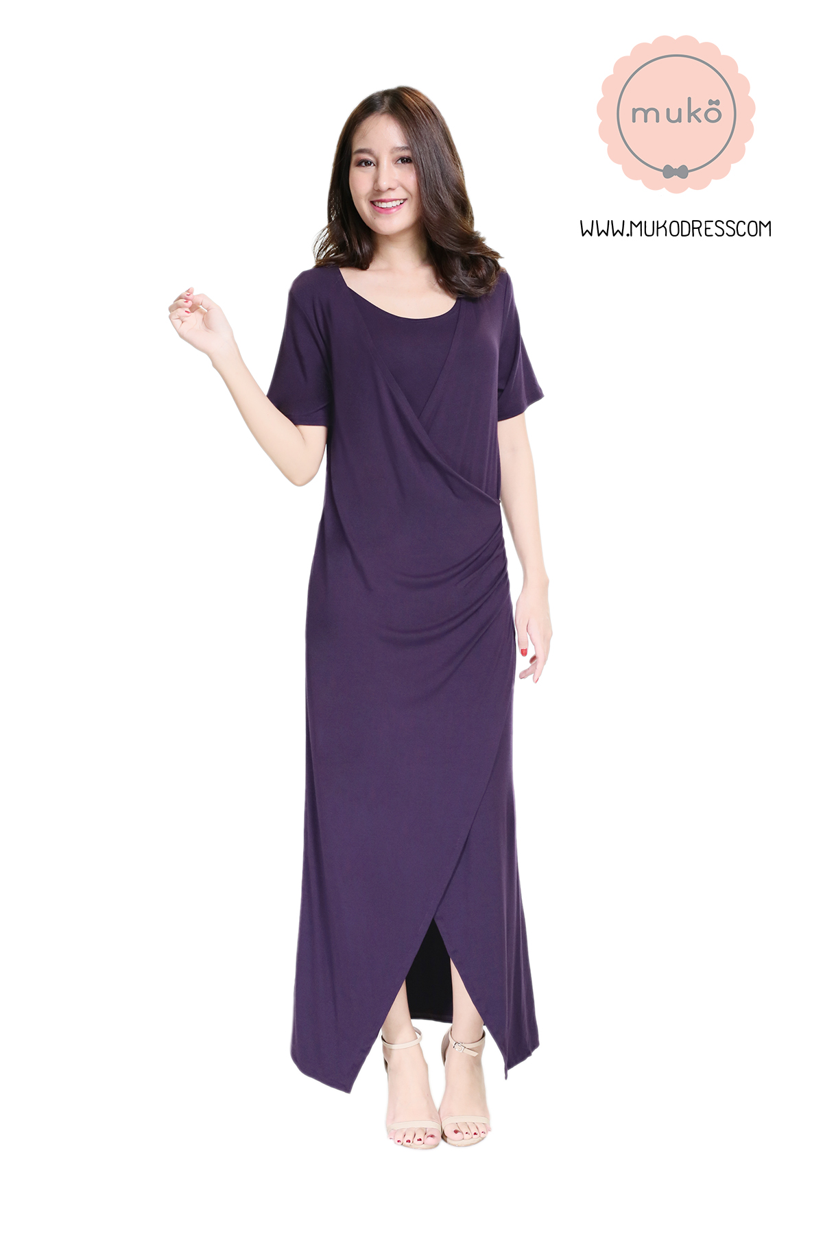 Muko Classy Missy เดรสให้นม คลุมท้อง MR04-001 ม่วงเข้ม