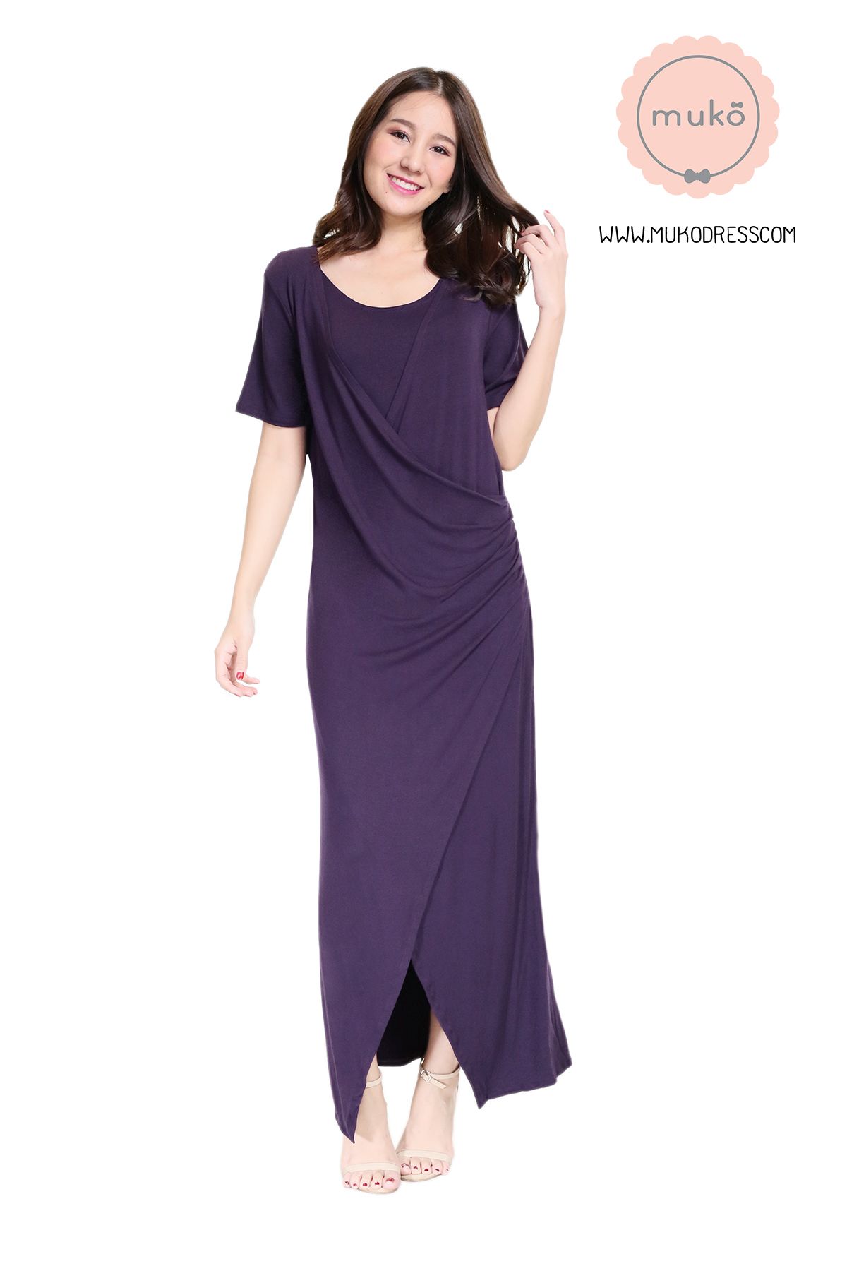 Muko Classy Missy เดรสให้นม คลุมท้อง MR04-001 ม่วงเข้ม