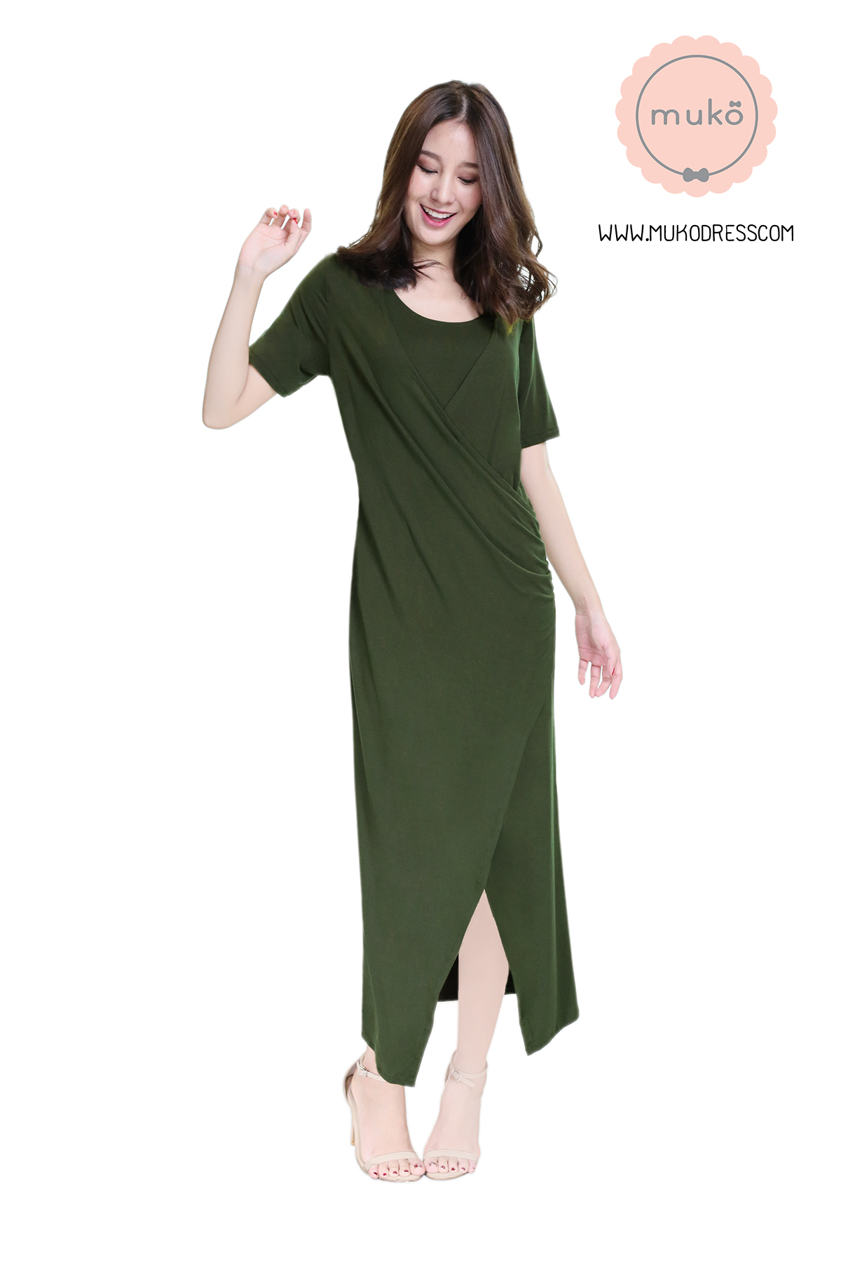 Muko Classy Missy เดรสให้นม คลุมท้อง MR04-002 เขียวขี้ม้า