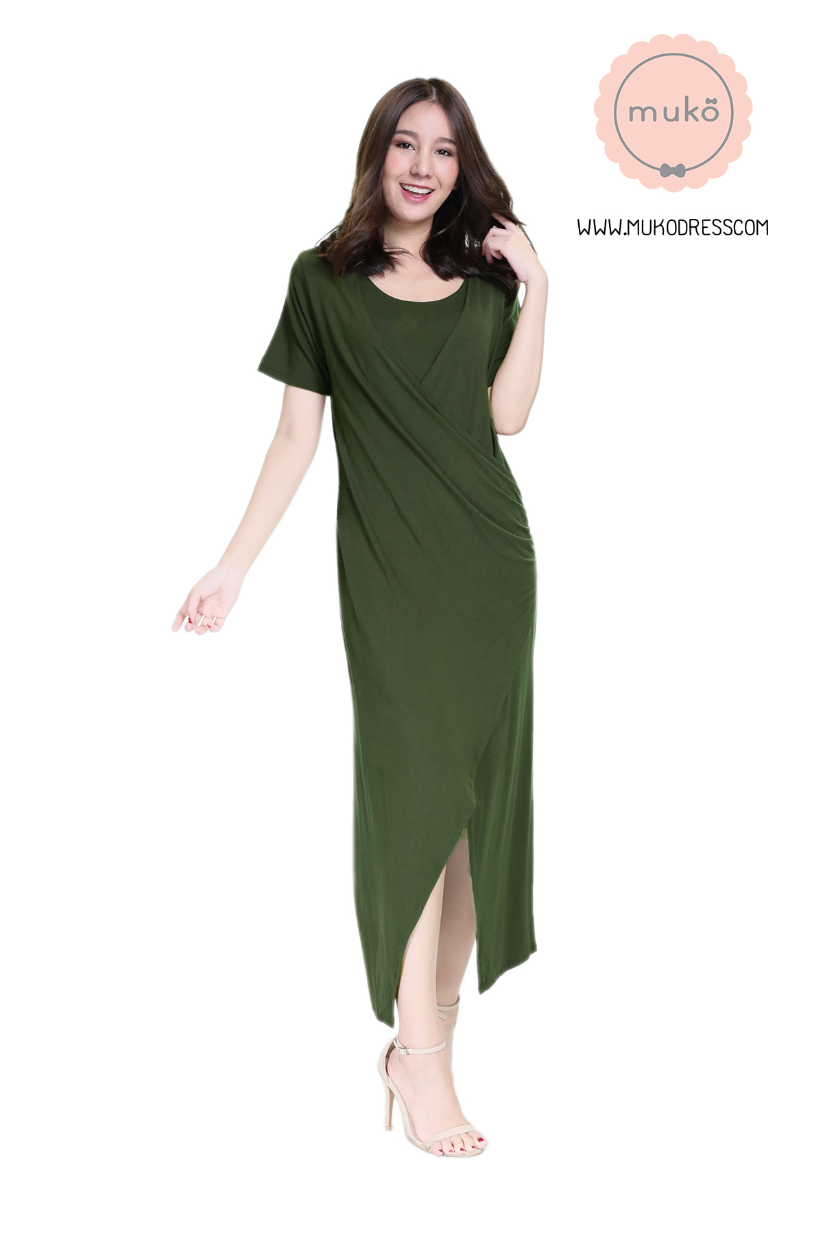 Muko Classy Missy เดรสให้นม คลุมท้อง MR04-002 เขียวขี้ม้า