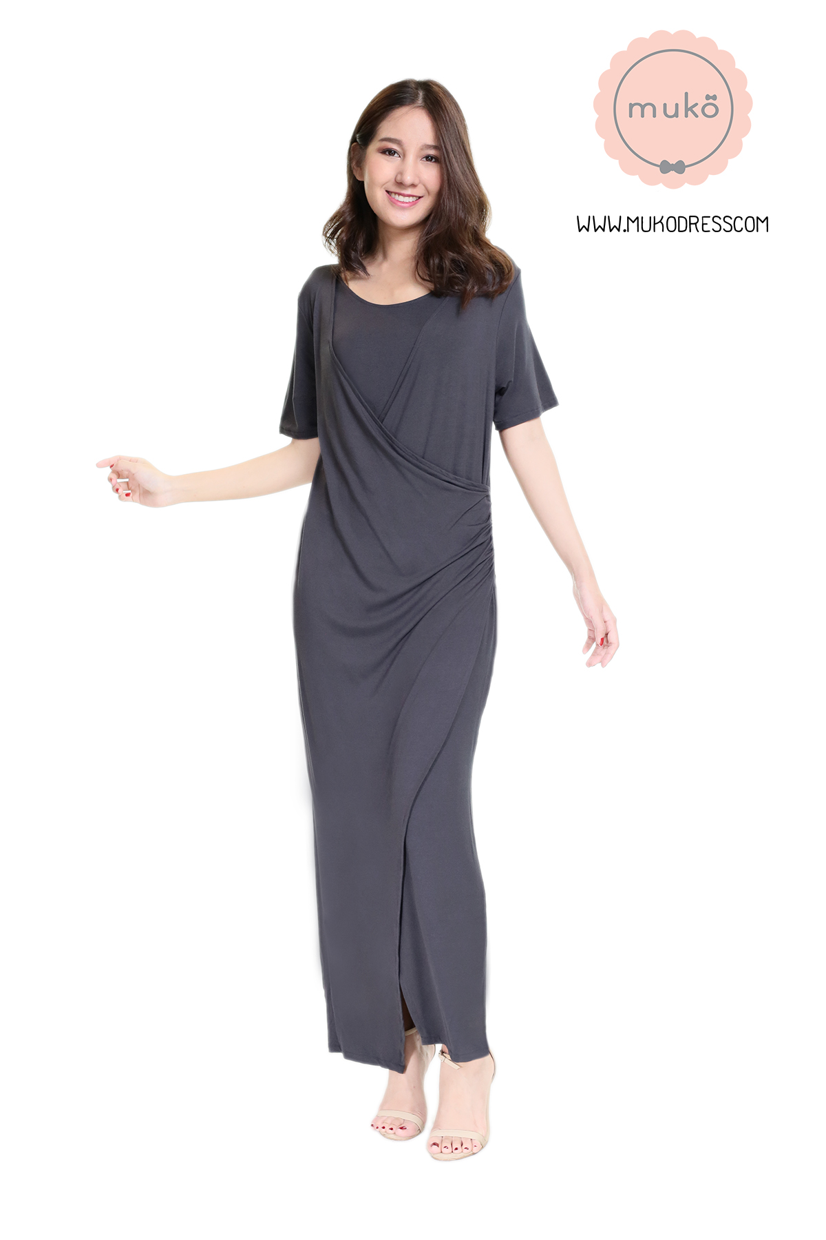 Muko Classy Missy เดรสให้นม คลุมท้อง MR04-004 เทาเงา