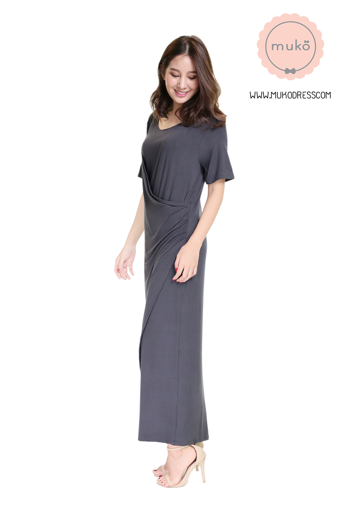Muko Classy Missy เดรสให้นม คลุมท้อง MR04-004 เทาเงา