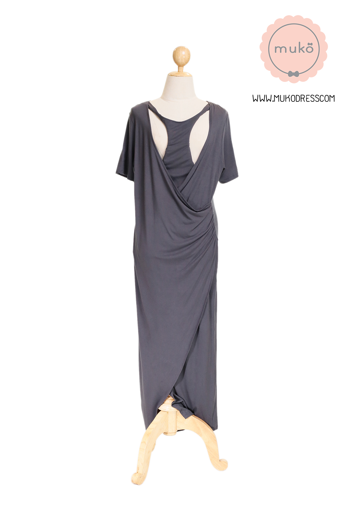 Muko Classy Missy เดรสให้นม คลุมท้อง MR04-004 เทาเงา