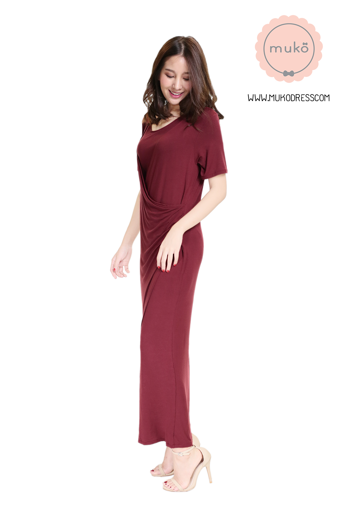 Muko Classy Missy เดรสให้นม คลุมท้อง MR04-005 แดงเลือดหมู