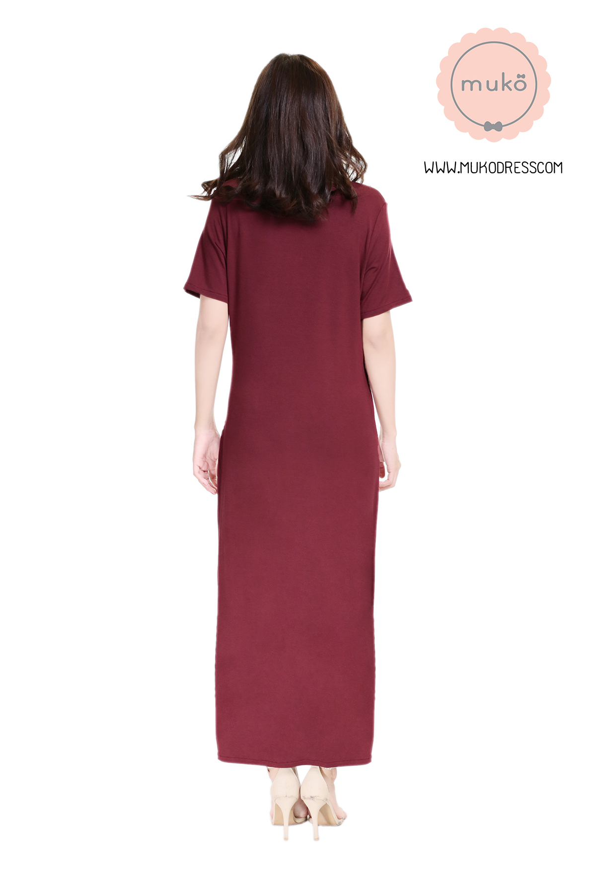 Muko Classy Missy เดรสให้นม คลุมท้อง MR04-005 แดงเลือดหมู