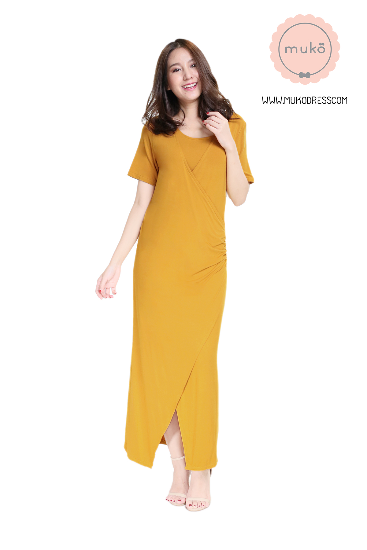 Muko Classy Missy เดรสให้นม คลุมท้อง MR04-006 เหลืองมัสตาร์ด