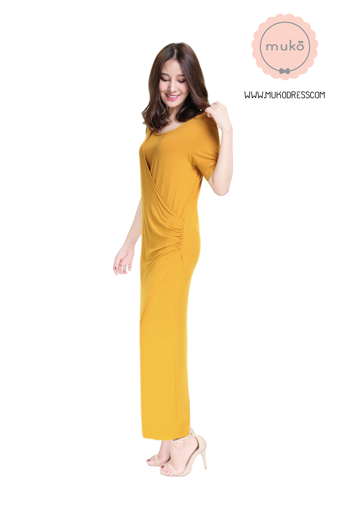 Muko Classy Missy เดรสให้นม คลุมท้อง MR04-006 เหลืองมัสตาร์ด
