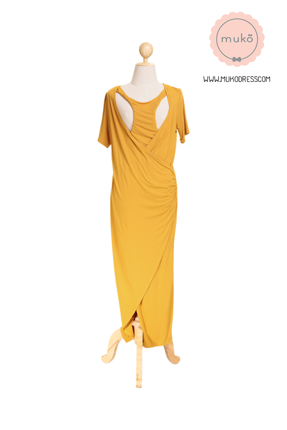 Muko Classy Missy เดรสให้นม คลุมท้อง MR04-006 เหลืองมัสตาร์ด