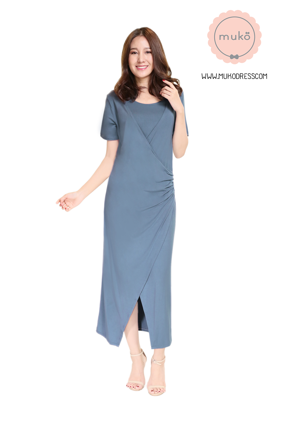 Muko Classy Missy เดรสให้นม คลุมท้อง MR04-007 คราม