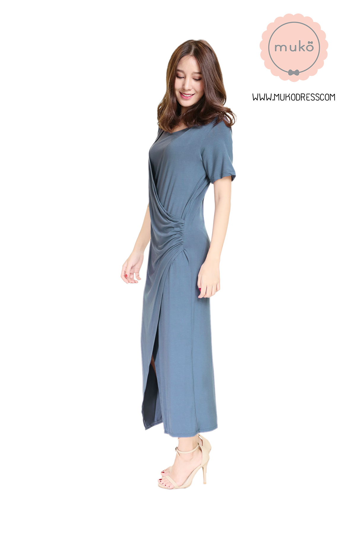 Muko Classy Missy เดรสให้นม คลุมท้อง MR04-007 คราม