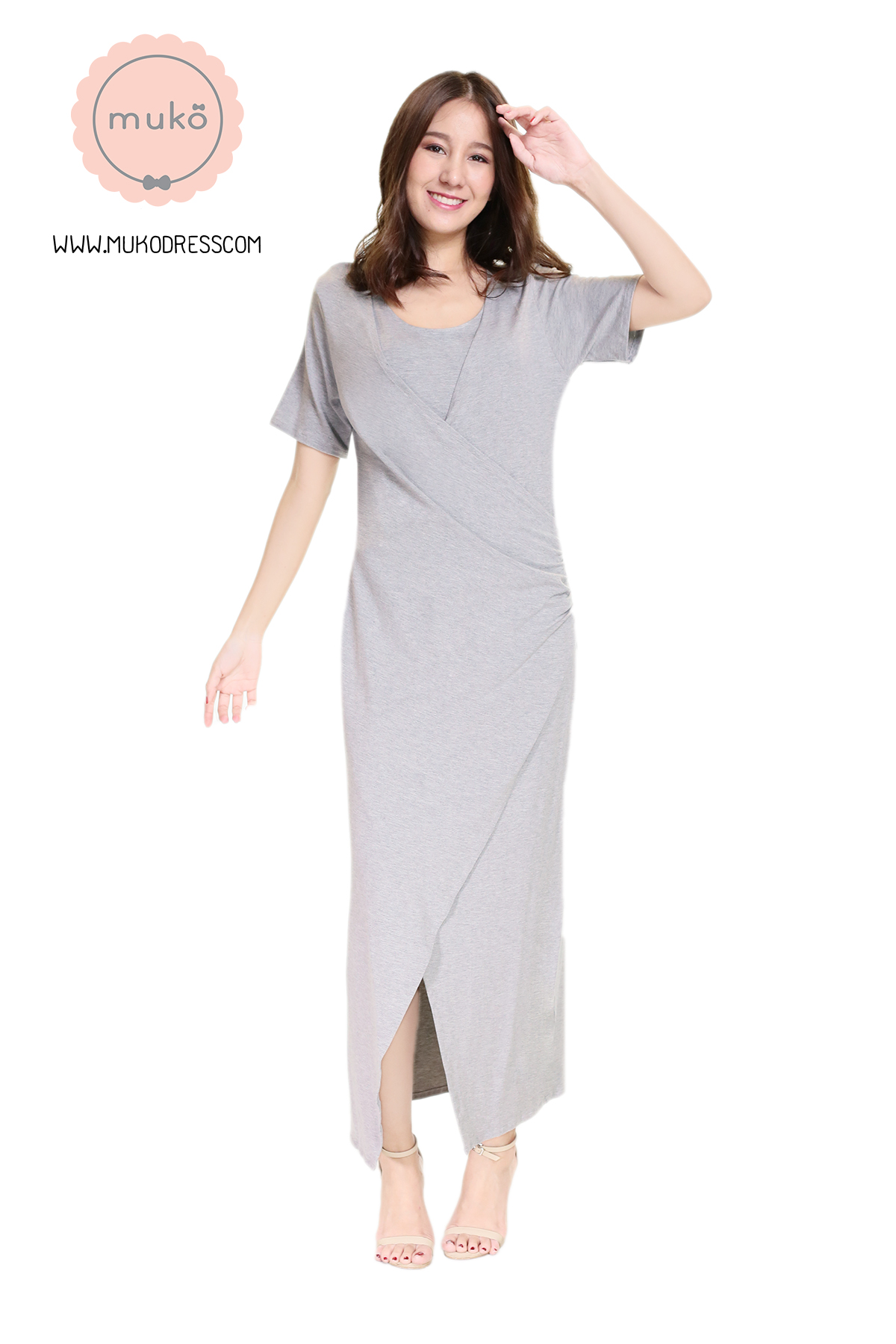 Muko Classy Missy เดรสให้นม คลุมท้อง MR04-009 เทาอ่อน Muko Classy Missy เดรสให้นม คลุมท้อง MR04-009 เทาอ่อน