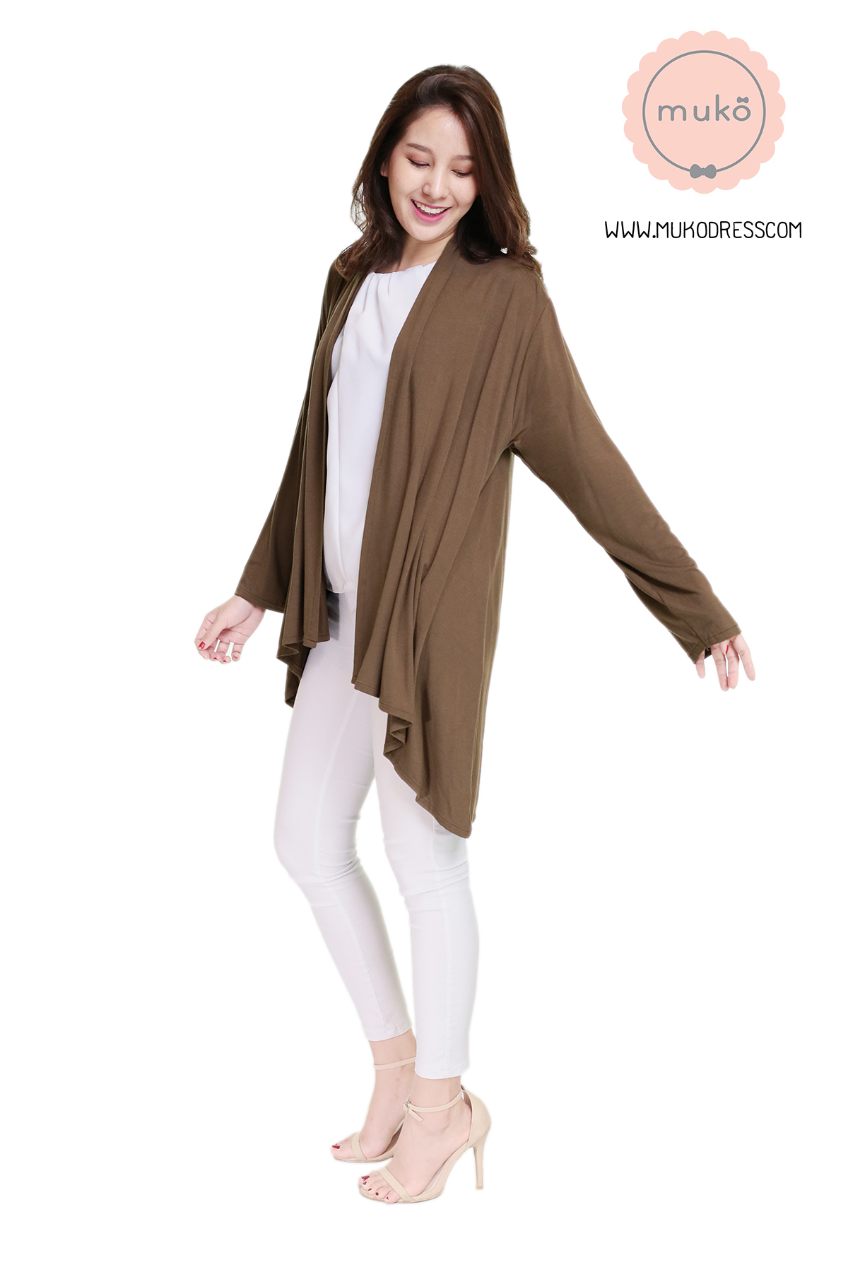 Muko Kimochi  เสื้อคลุมผ้ายืด AB04-014 น้ำตาลเข้ม