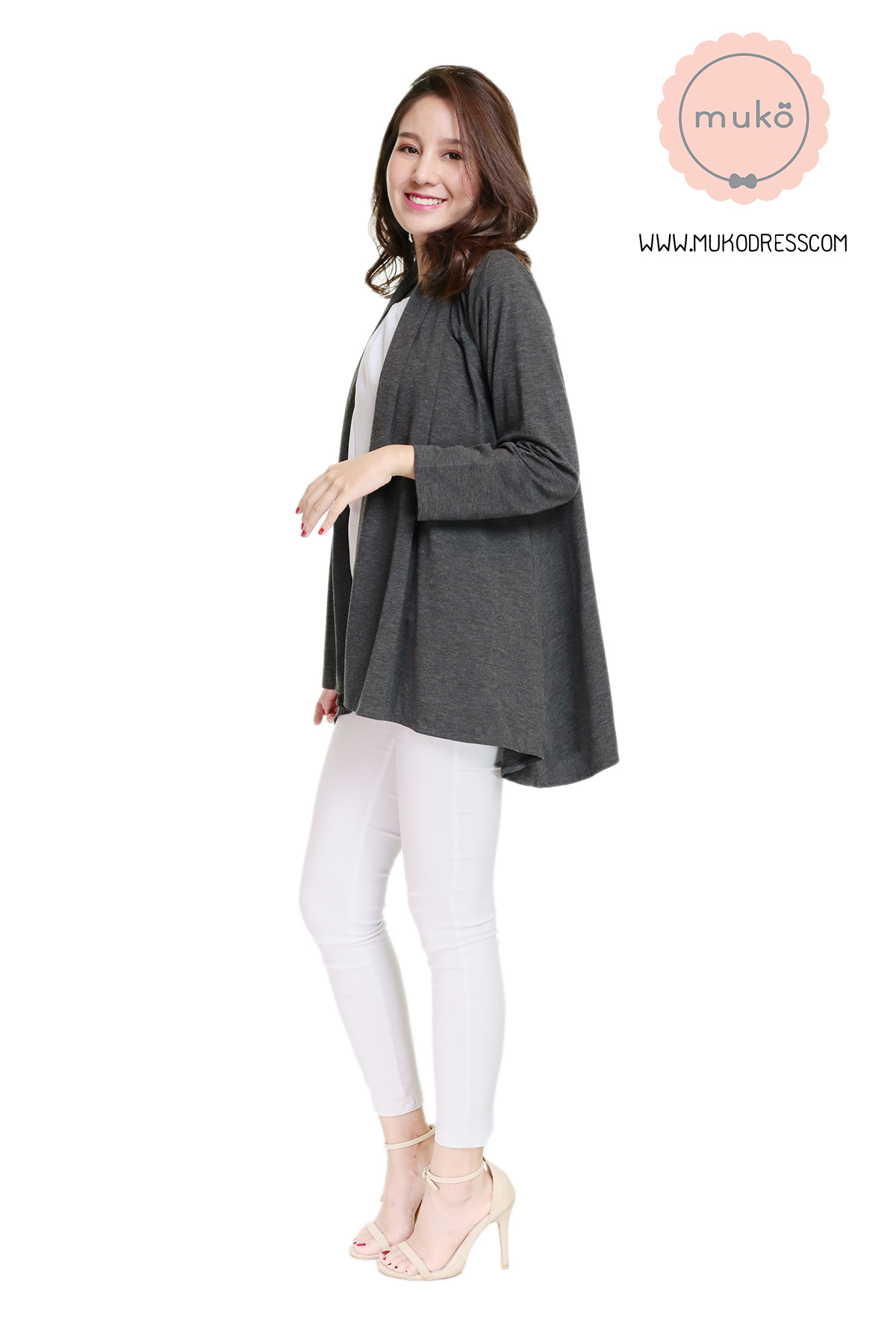 Muko Kimochi เสื้อคลุม ผ้ายืด  AB04-015 เทาเข้ม