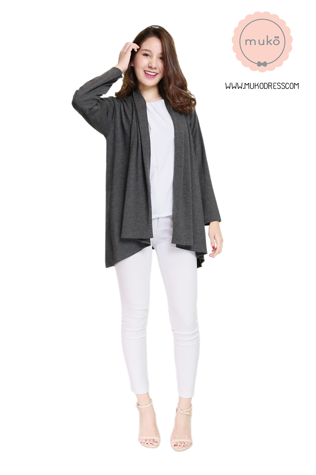 Muko Kimochi เสื้อคลุม ผ้ายืด  AB04-015 เทาเข้ม