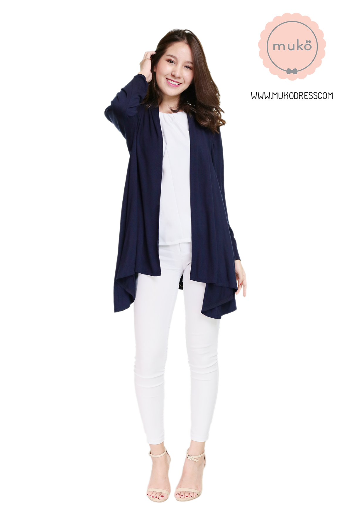 Muko Kimochi เสื้อคลุม ผ้าคอตตอนยืดญี่ปุ่น AB04-016 สีกรม