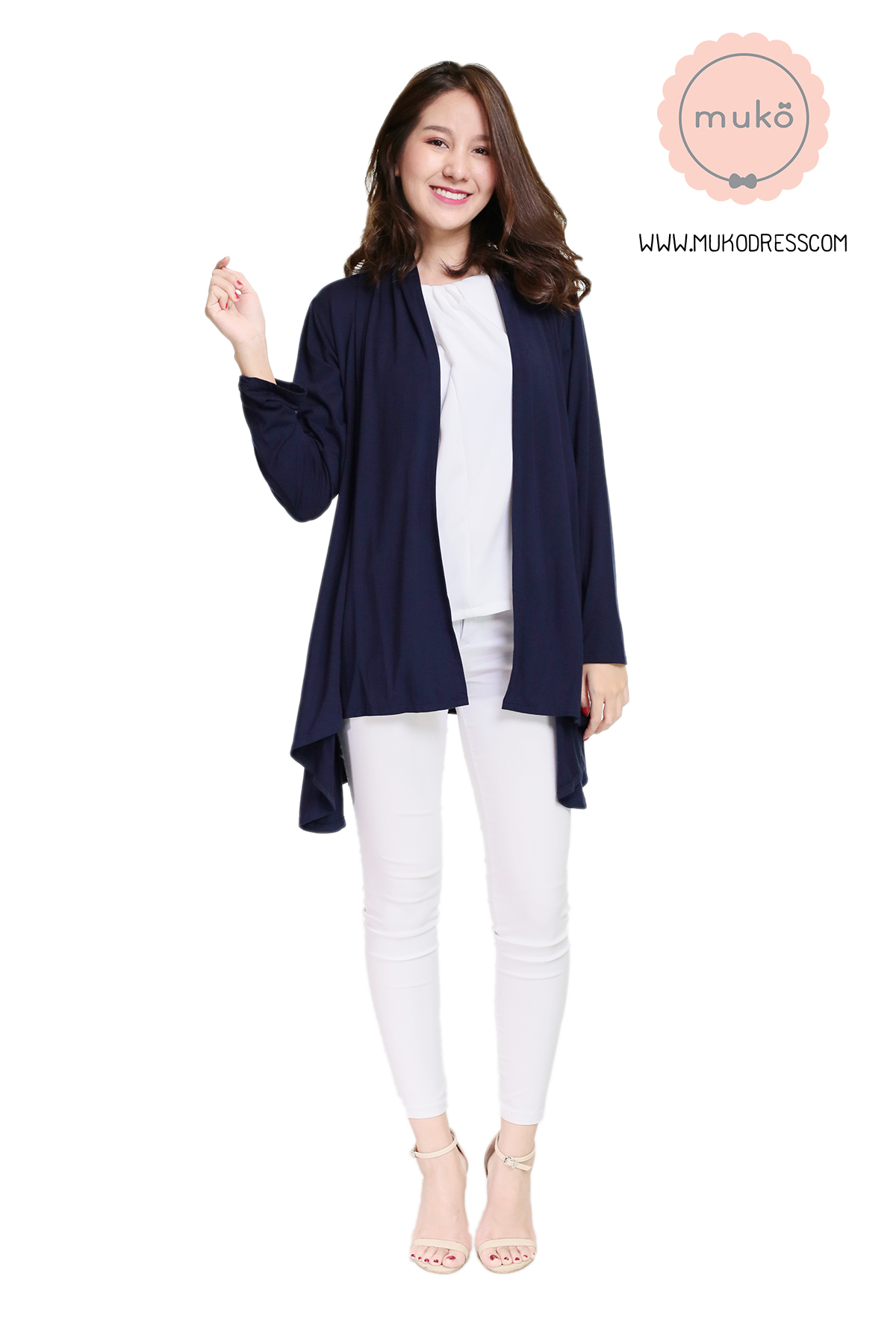 Muko Kimochi เสื้อคลุม ผ้าคอตตอนยืดญี่ปุ่น AB04-016 สีกรม
